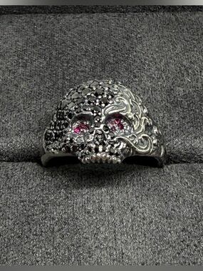 David Yurman skull ring with black diamonds and rubies